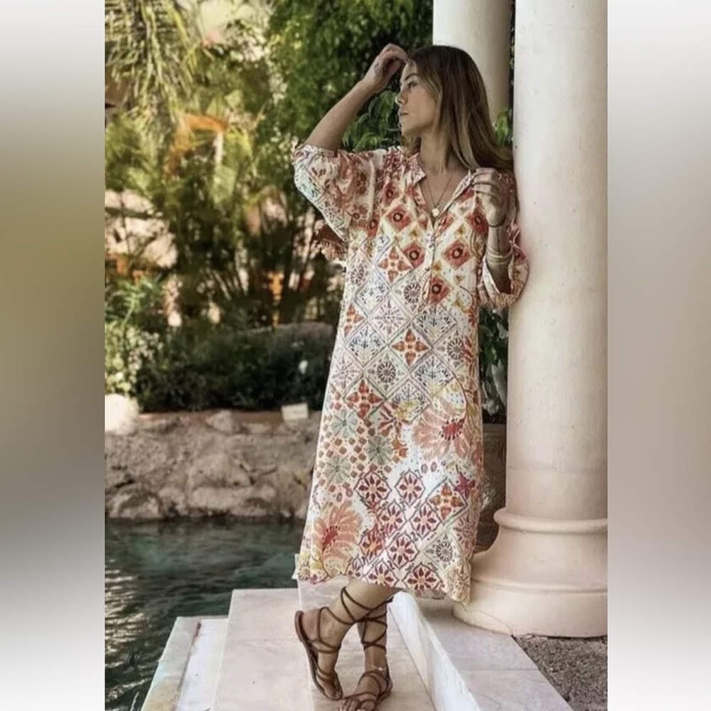 ZARA WOMEN SS22 FLORAL VOLUMINOUS MIDI NECK TUNIC DRESS 2740/232 - XS/S/…